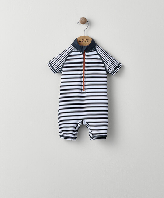 بدلة سباحة بأكمام قصيرة ونقشة خطوط بدلة سباحة بأكمام قصيرة ونقشة خطوط image number 1