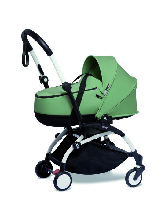 عربة أطفال بيبي زن يويو2 بهيكل أبيض ومهد محمول خفيف أخضر فاتح image number 1