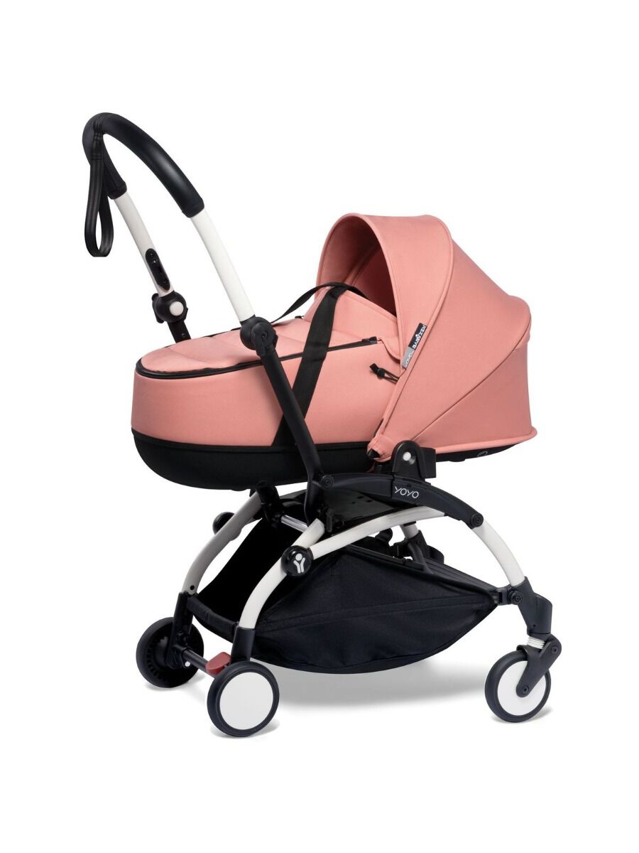 عربة أطفال بيبي زن يويو2 بهيكل أبيض ومهد محمول خفيف وردي image number 1
