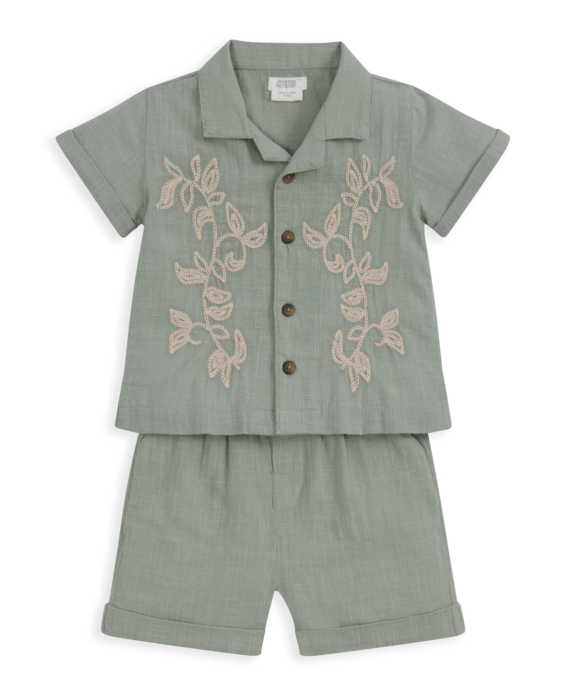 طقم قميص رسمي كاكي وشورت، قطعتين image number 2