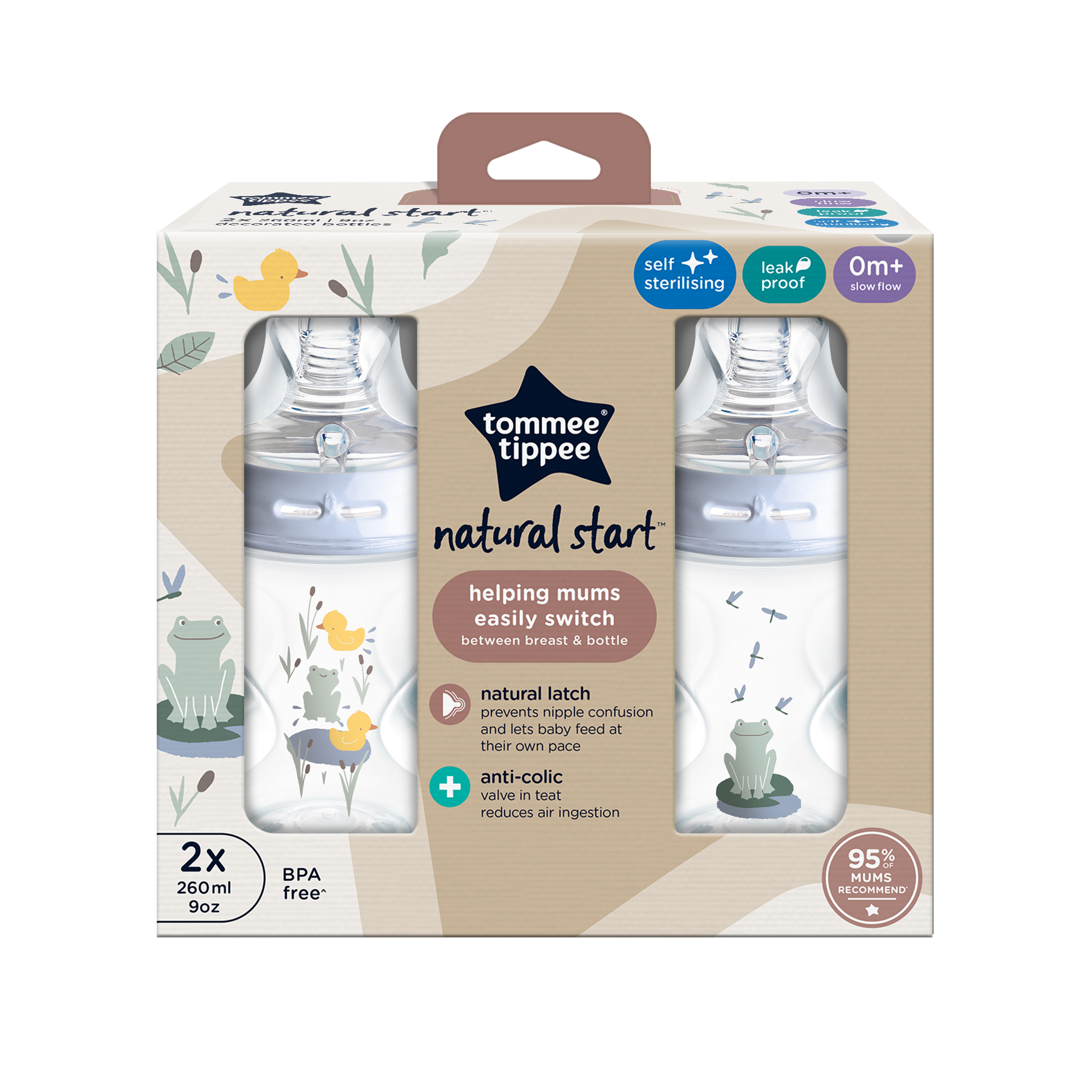 Tommee Tippee Natural Start 2X 260ml Bottles - Blue image number 2