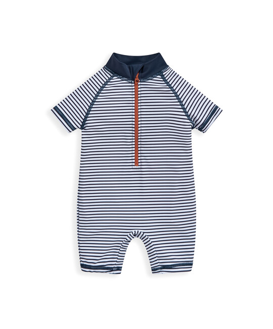 بدلة سباحة بأكمام قصيرة ونقشة خطوط بدلة سباحة بأكمام قصيرة ونقشة خطوط image number 2