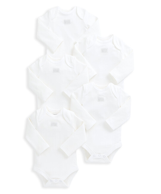 طقم بودي سوت أبيض بأكمام طويلة قطن عضوي، 5 قطع طقم بودي سوت أبيض بأكمام طويلة قطن عضوي، 5 قطع image number 2