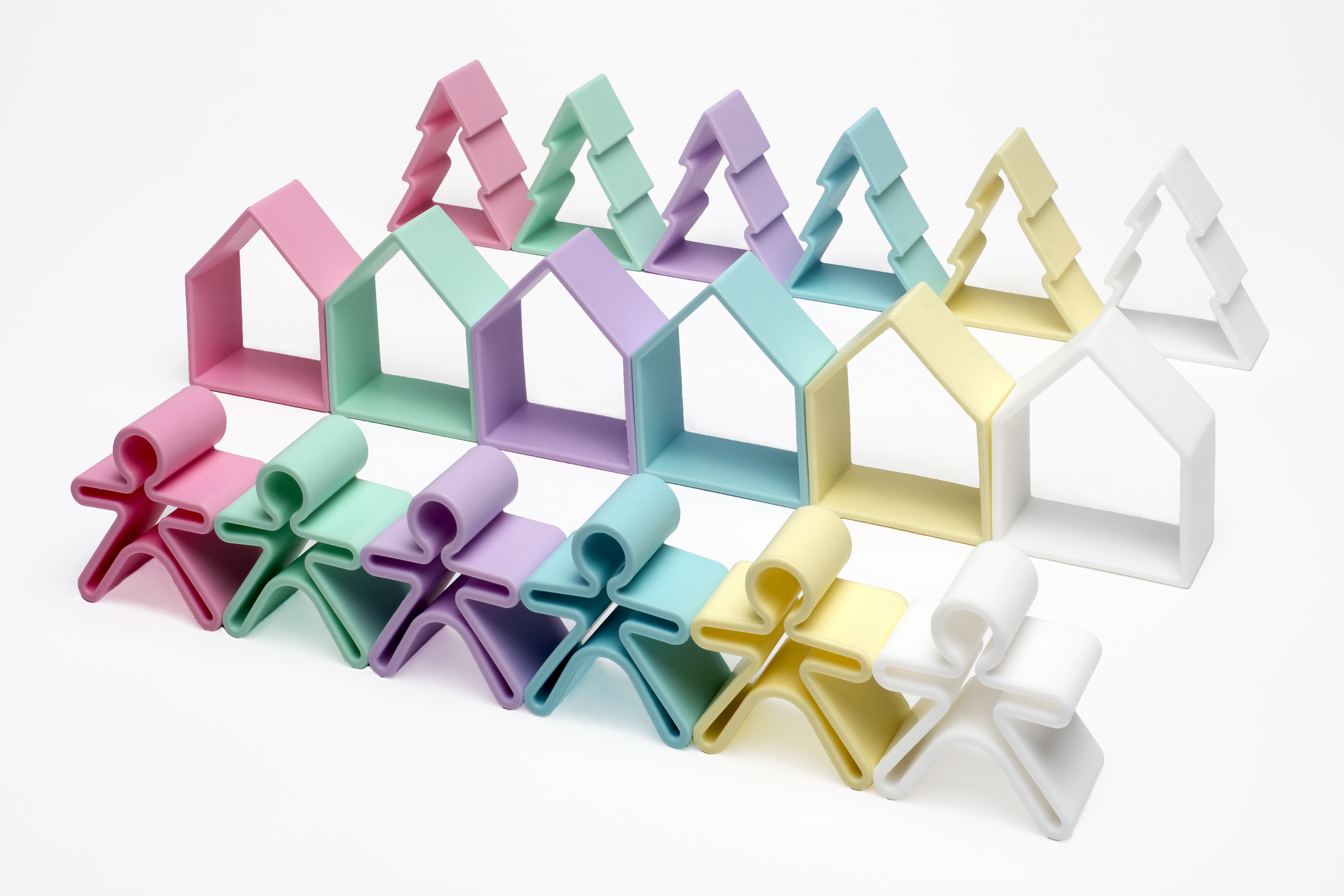 لعبة 6 أطفال + 6 منازل + 6 أشجار بألوان فاتحة من دينا image number 1