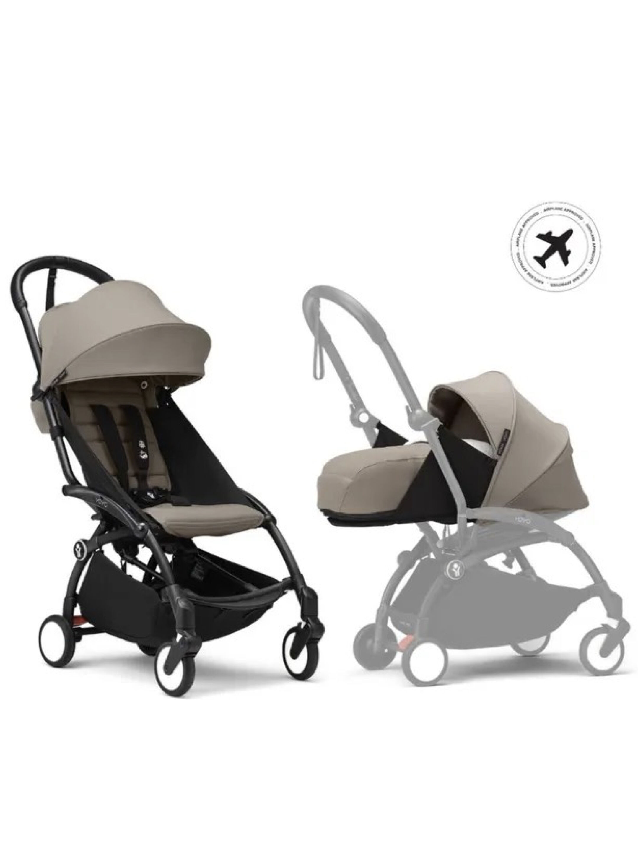Stokke YOYO3 Full Stroller with Black Frame, 0+ Newborn and 6+ Color Pack - Taupe (3 pieces) image number 1