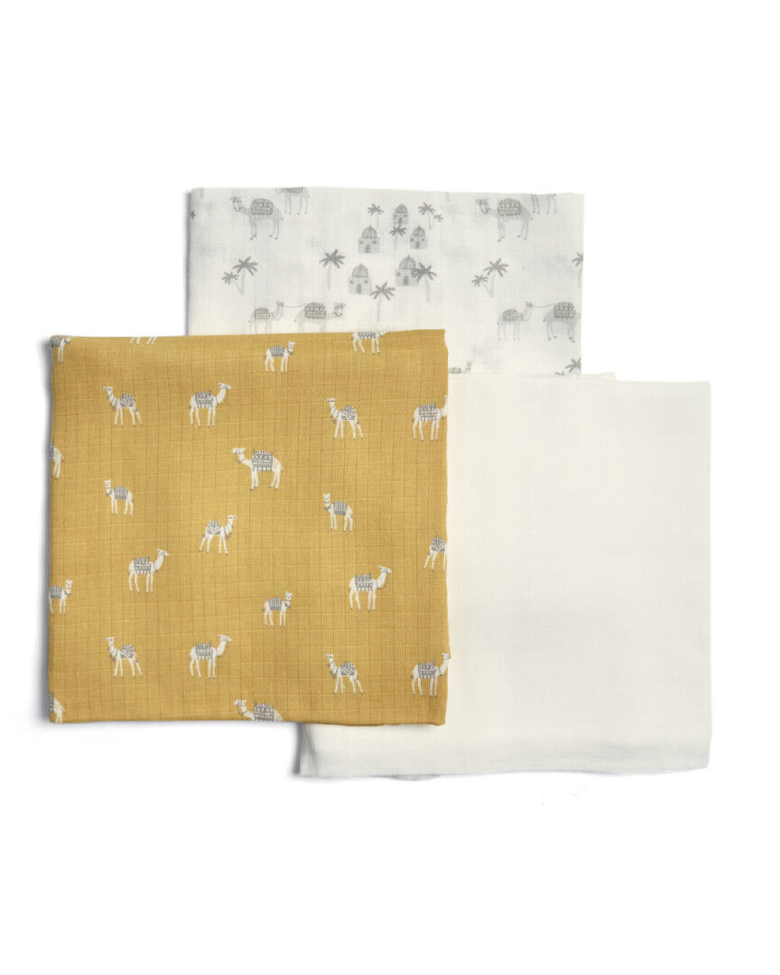 مربعات موسلين كبيرة بنقشة جمل - بيج (3 قطع) image number 1