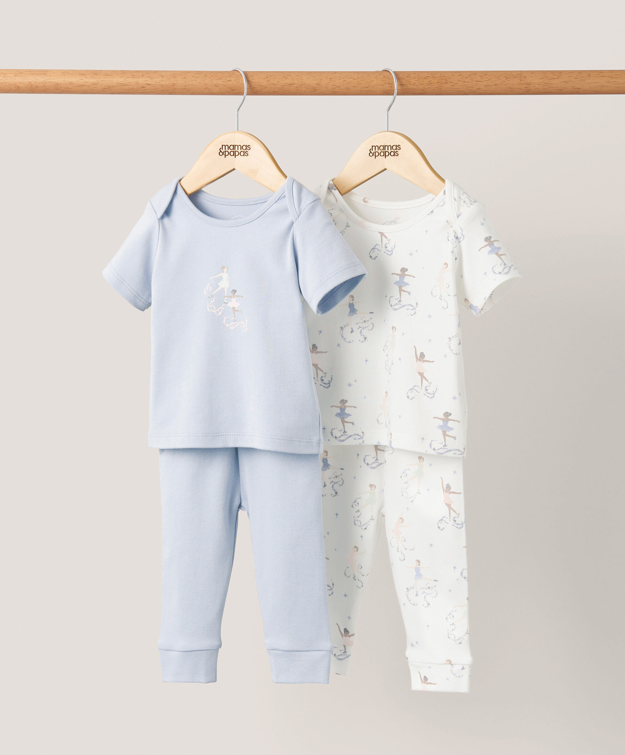 طقم بيجاما جيرسيه بنقشة راقصة باليه على الثلج - قطعتان بلون وردي image number 1