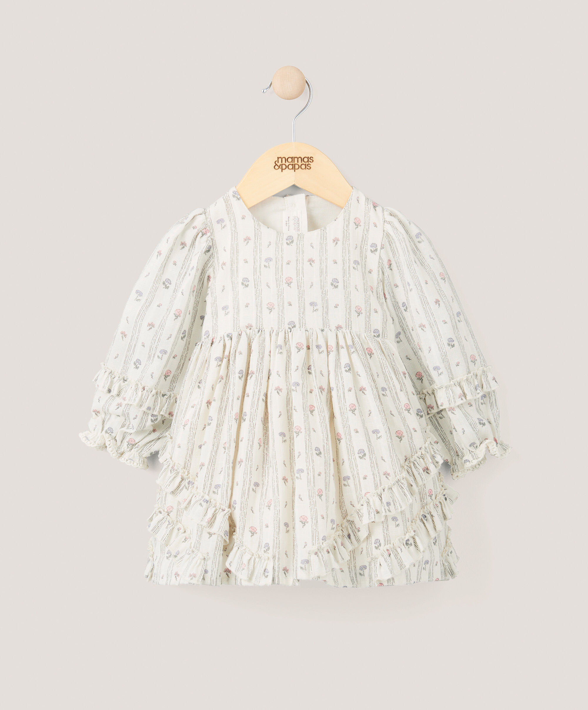 فستان بأكمام طويلة وكشكش ونقشة زهور image number 1