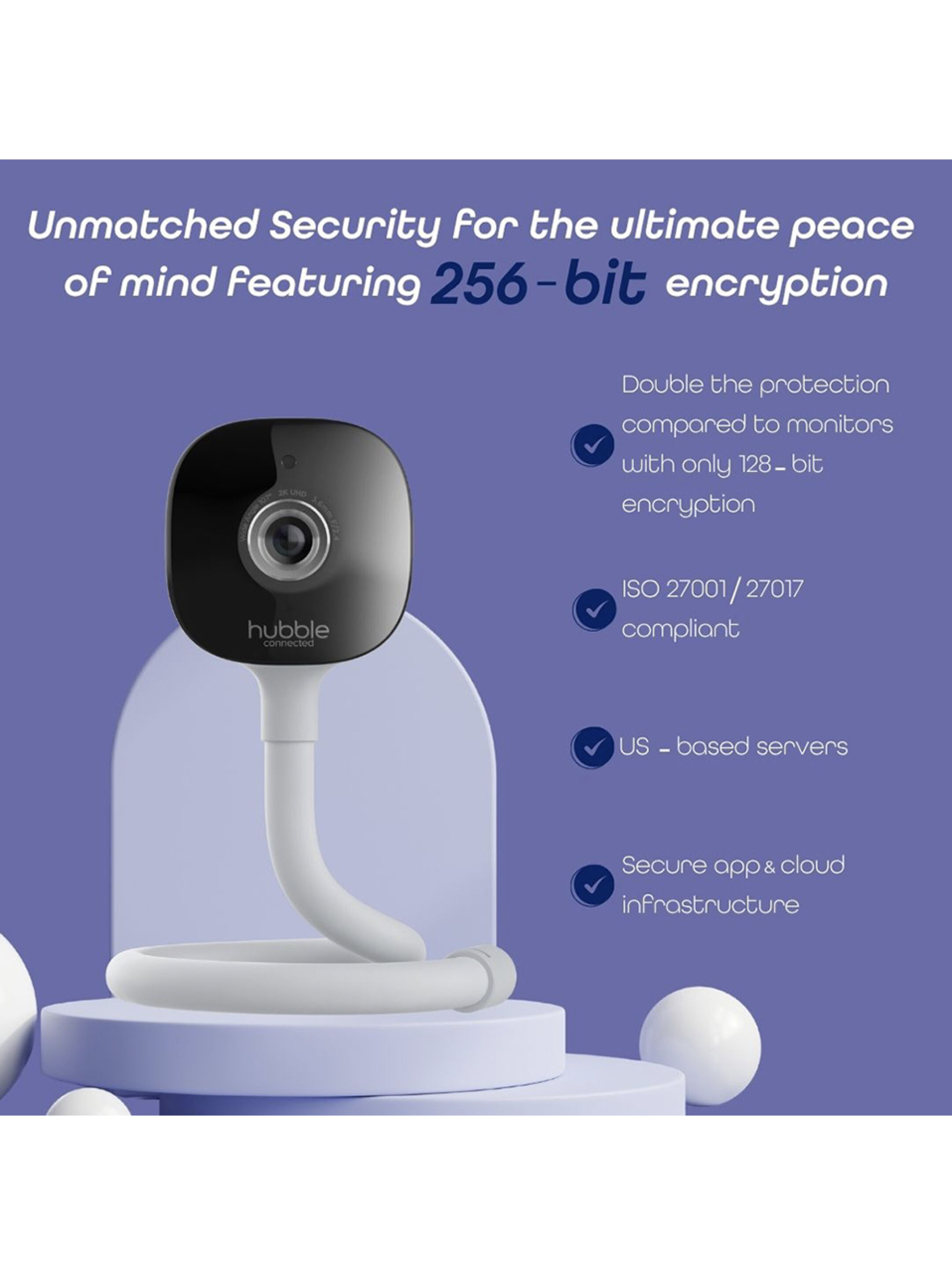 Hubble AI Go Baby Pro Battery Cam 5.0&rdquo; Connected Video Baby Monitor - White image number 3