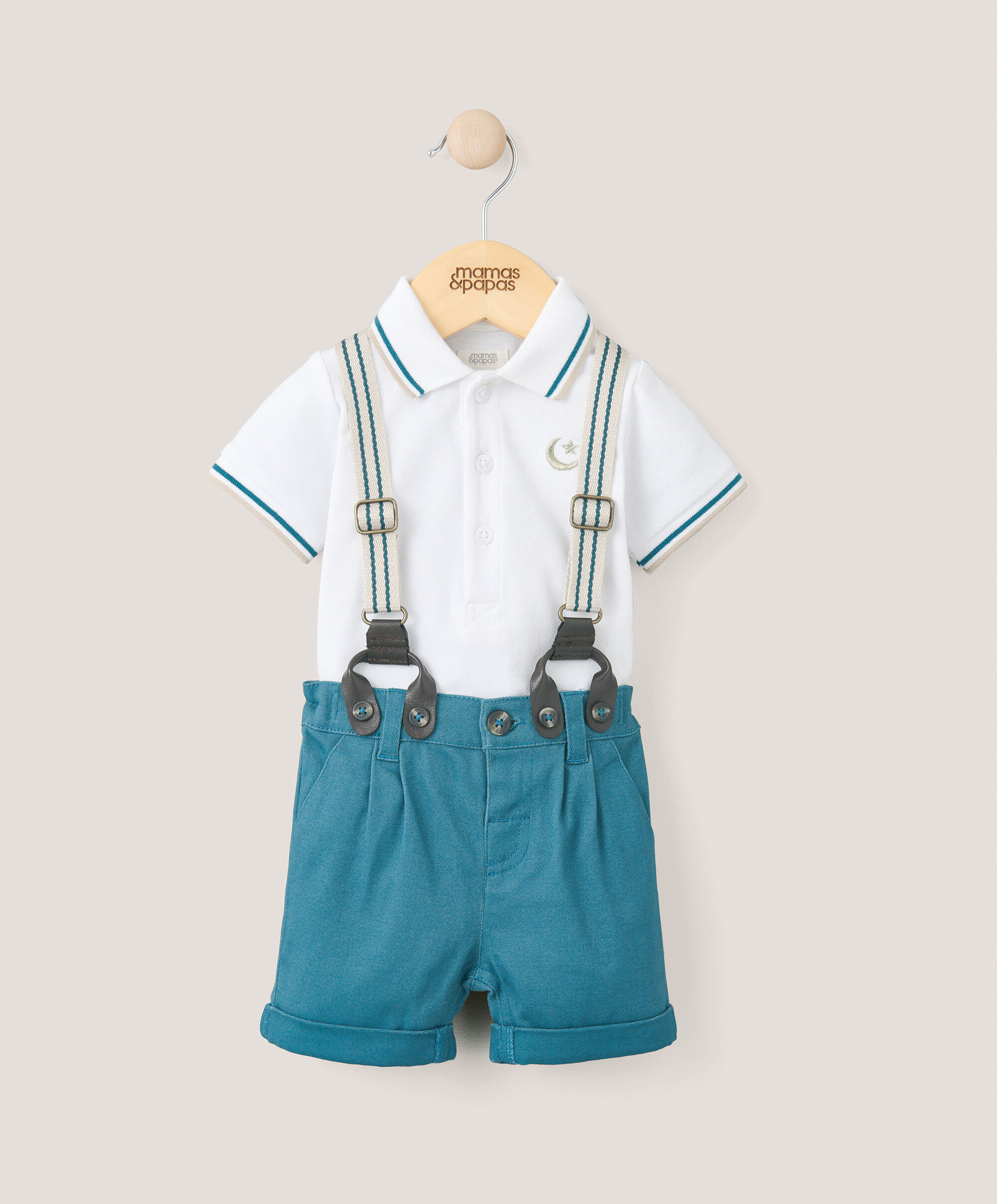 طقم شورت وحمالات أزرق - 3 قطع image number 1