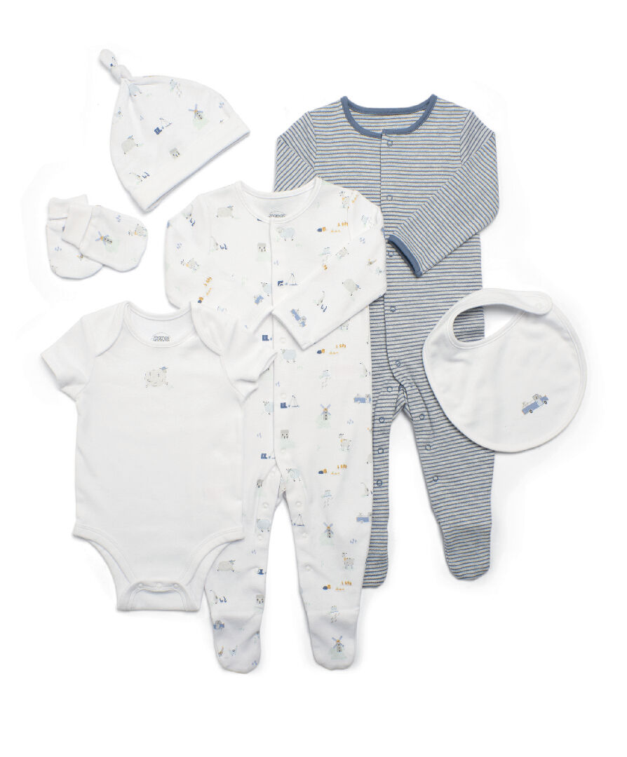 مجموعة ملابس متنوعة للرضع بلون أزرق فاتح- 6 قطع image number 1
