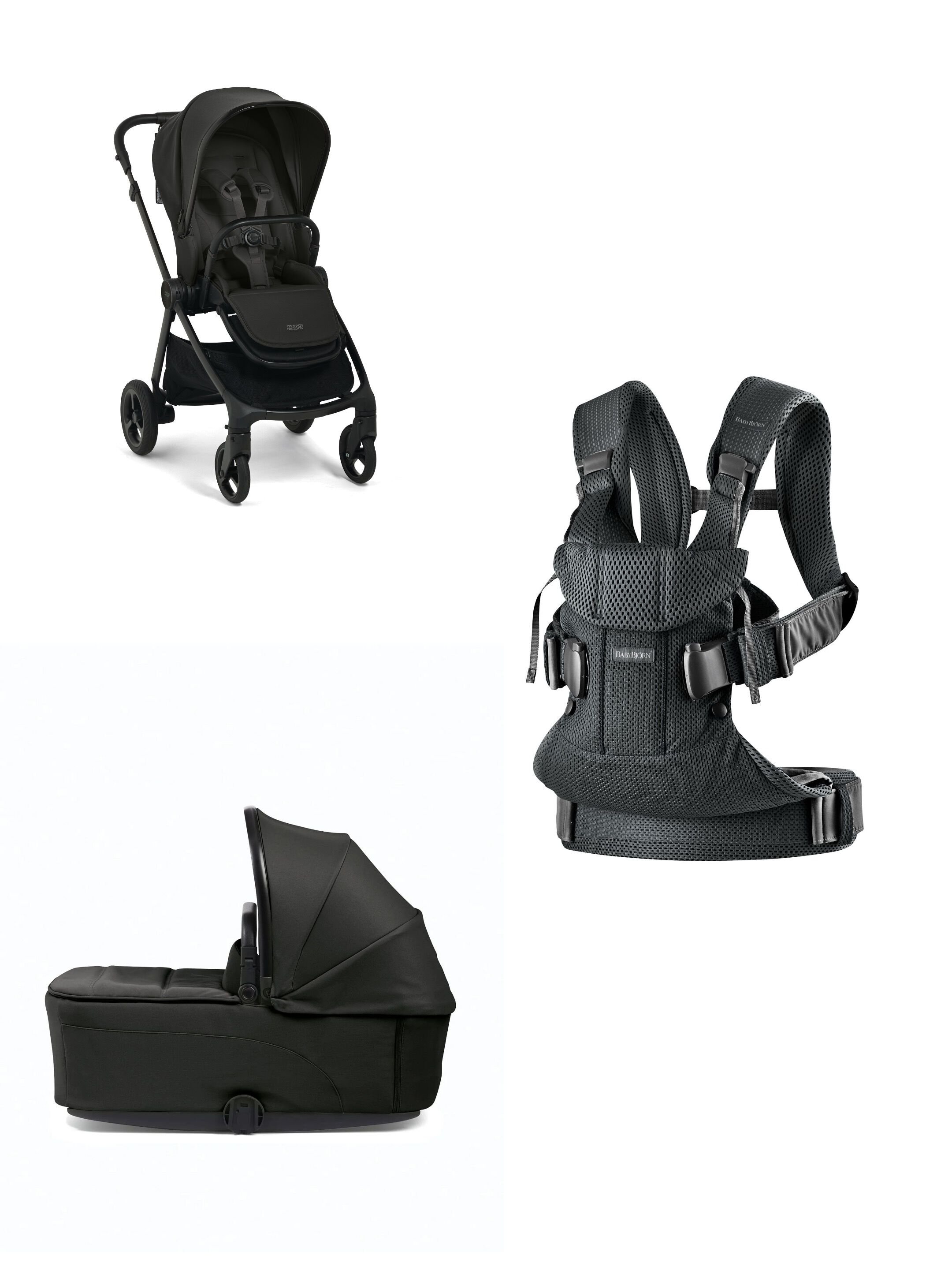 مجموعة عربة أطفال فاردو بلون أسود مع مهد محمول وحمالة أطفال وان أير بيبي بيورن، 3 قطع image number 1