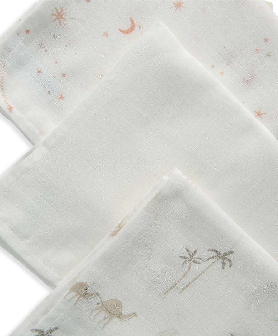 طقم مربعات موسلين بنقشة جمل - 3 قطع بلون وردي image number 2