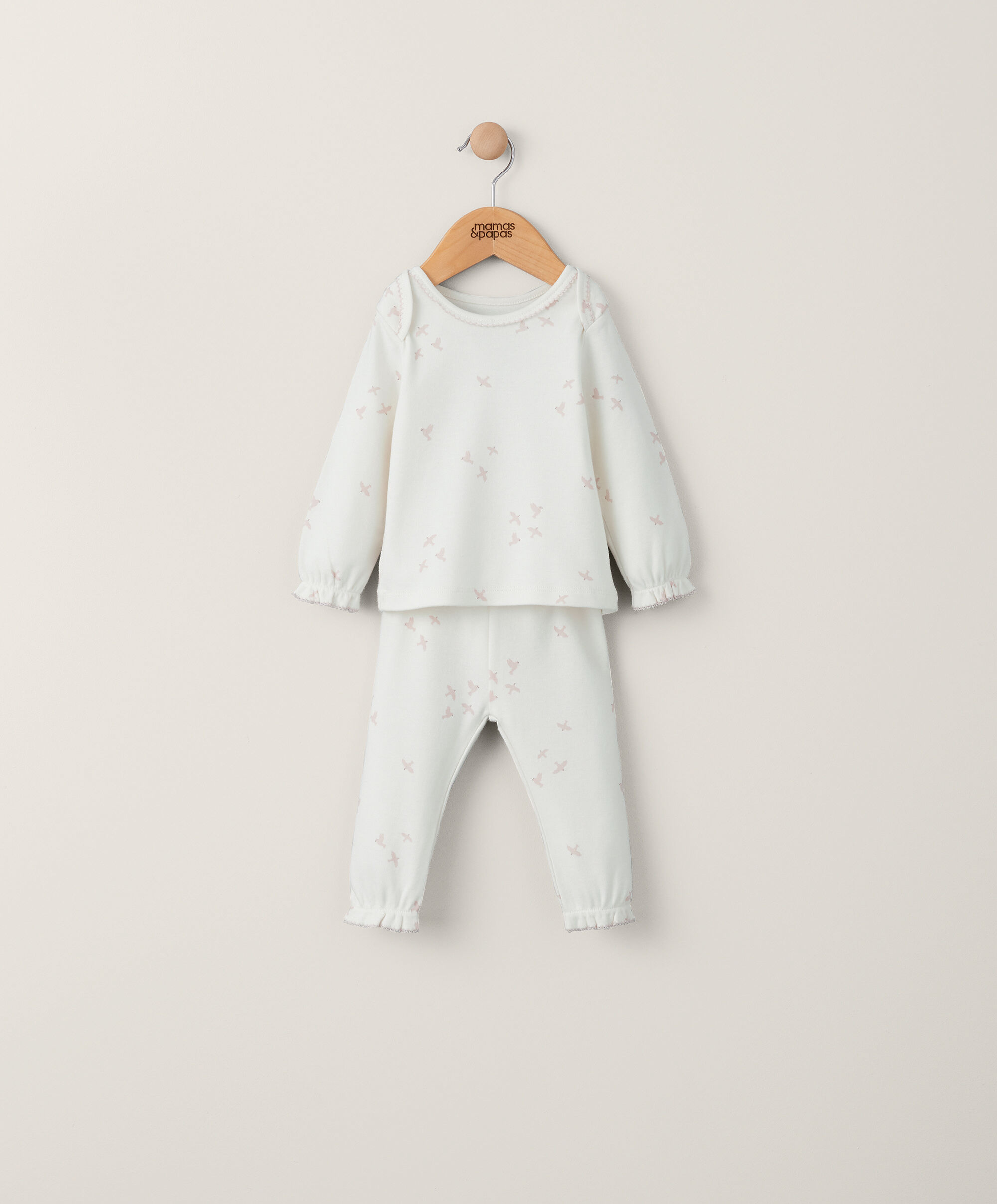 بيجاما جيرسيه بنقشة طيور - وردي وكريمي image number 1