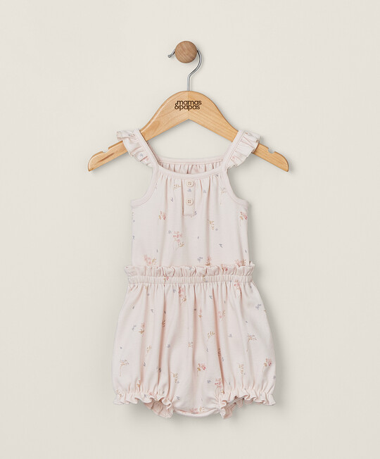 طقم لباس قطعة واحدة وشورت بنقشة زهور - وردي طقم لباس قطعة واحدة وشورت بنقشة زهور - وردي image number 1