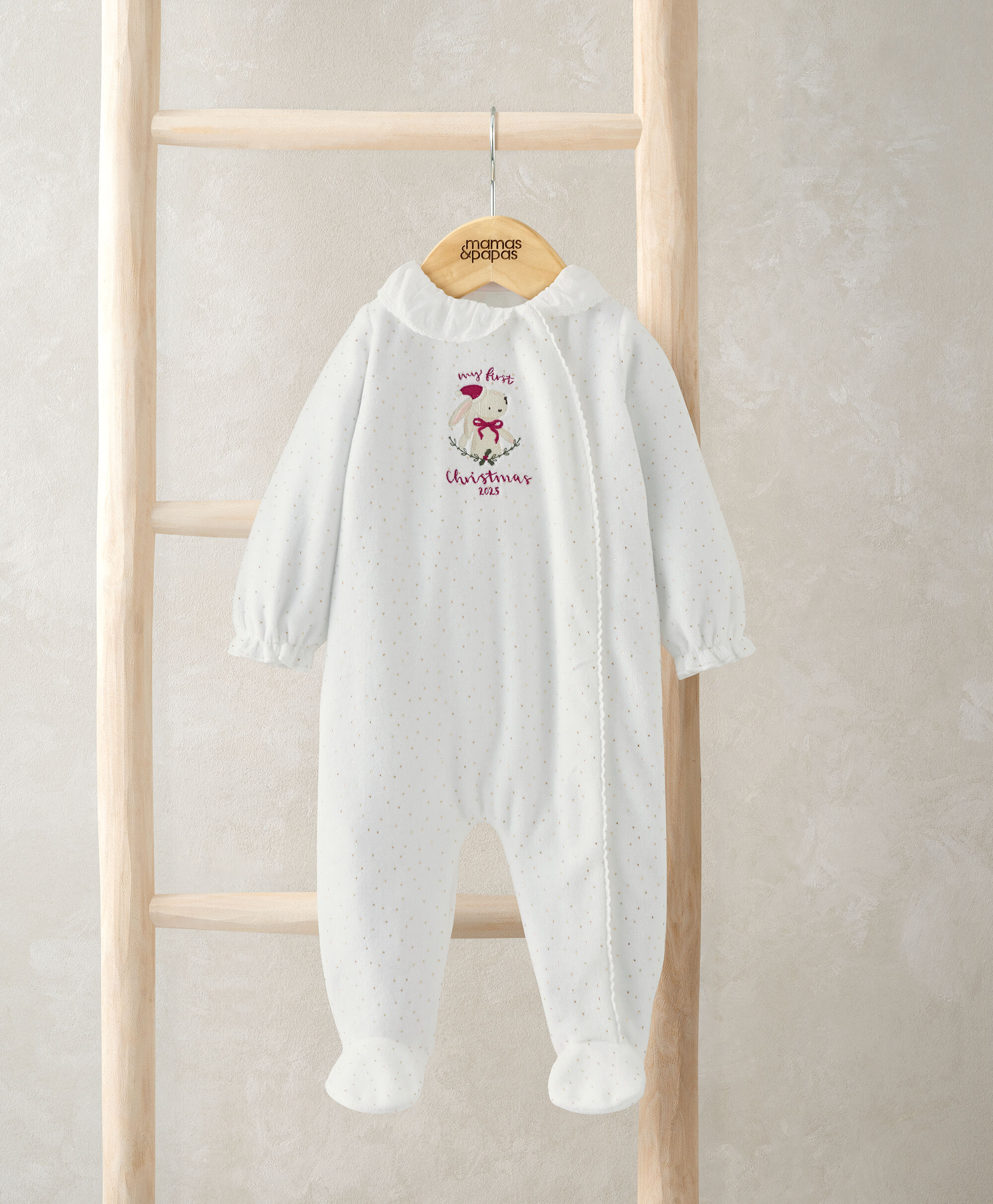 لباس قطعة واحدة بتطريز أرنب وماي فيرست كريسماس image number 3