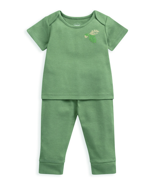 طقم بيجاما جيرسيه بطبعة أوراق شجر - قطعتان طقم بيجاما جيرسيه بطبعة أوراق شجر - قطعتان image number 2