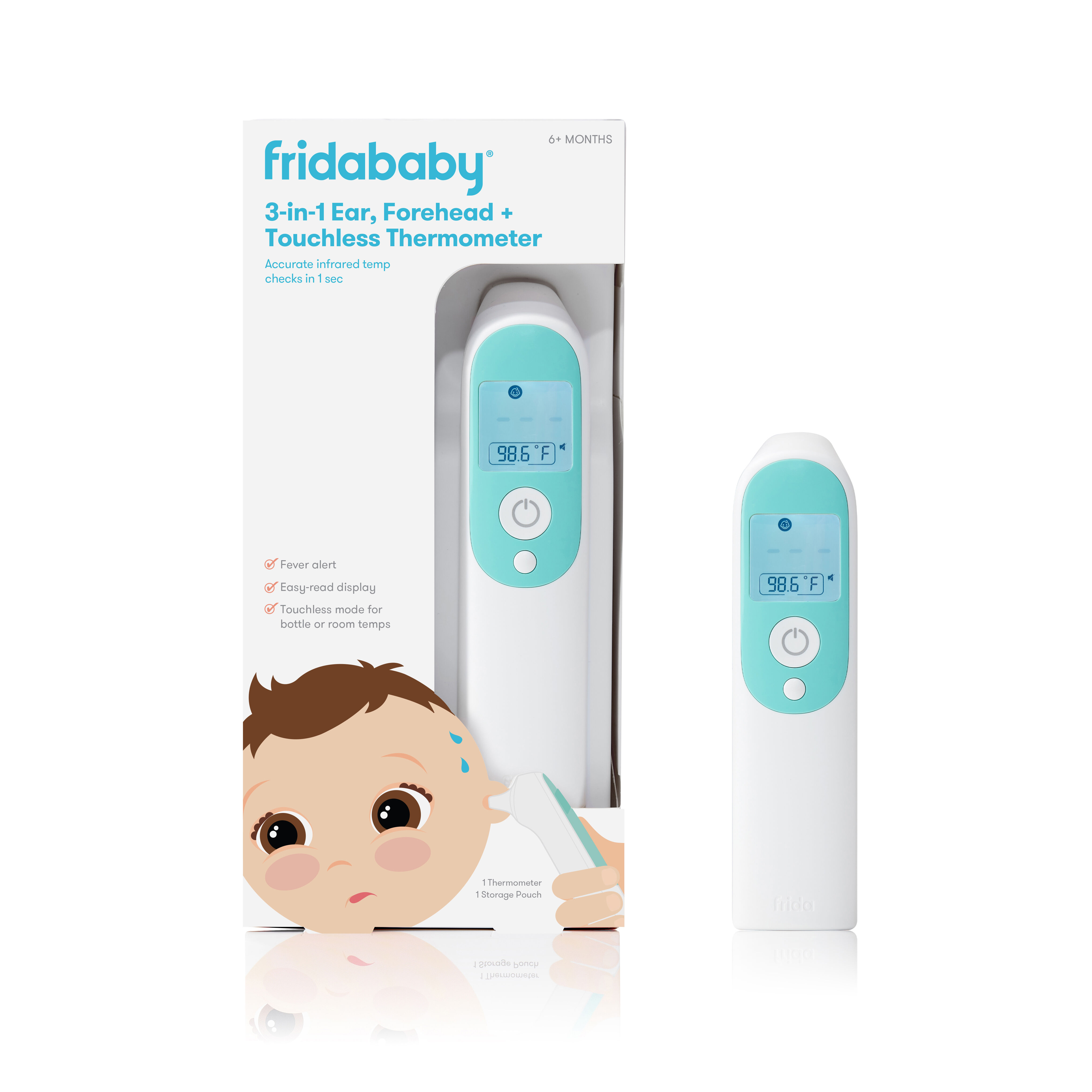 ميزان حرارة بالأشعة تحت الحمراء 3 في 1 للأذن والجبين وبدون لمس ببطاريتين AAA