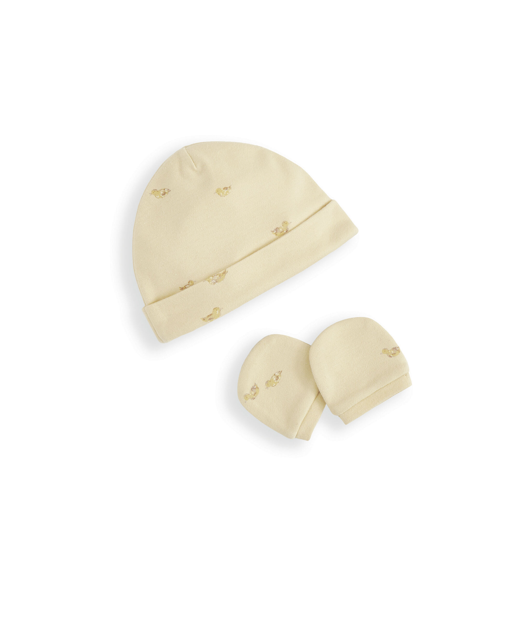 طقم قبعة وقفازات للأطفال الخدج بنقشة بطة image number 2