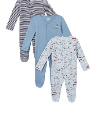 3Pack of  NAUTICAL Sleepsuits