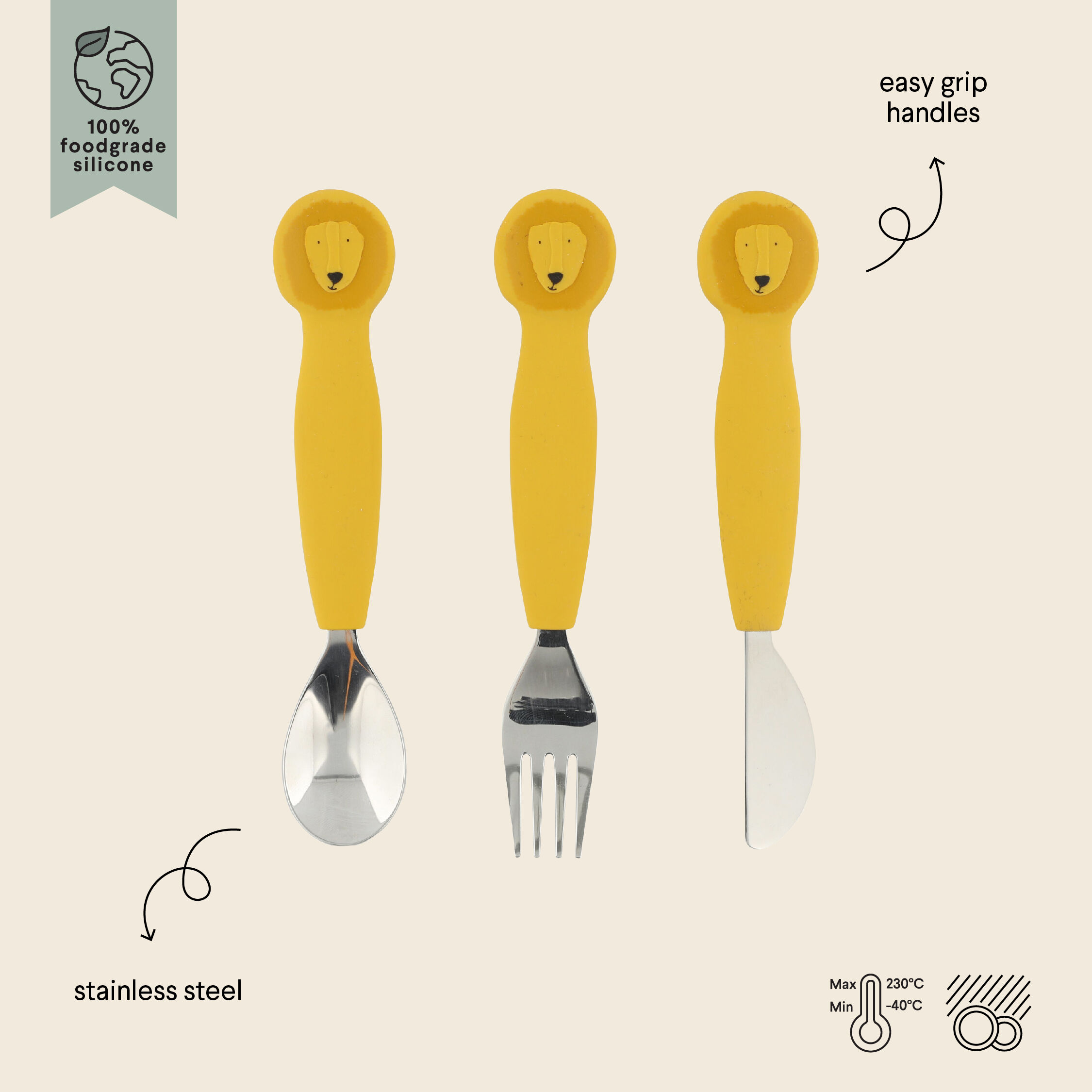 Trixie Stainless Steel Cutlery Set With Silicone Handle - Mr. Lion image number 1