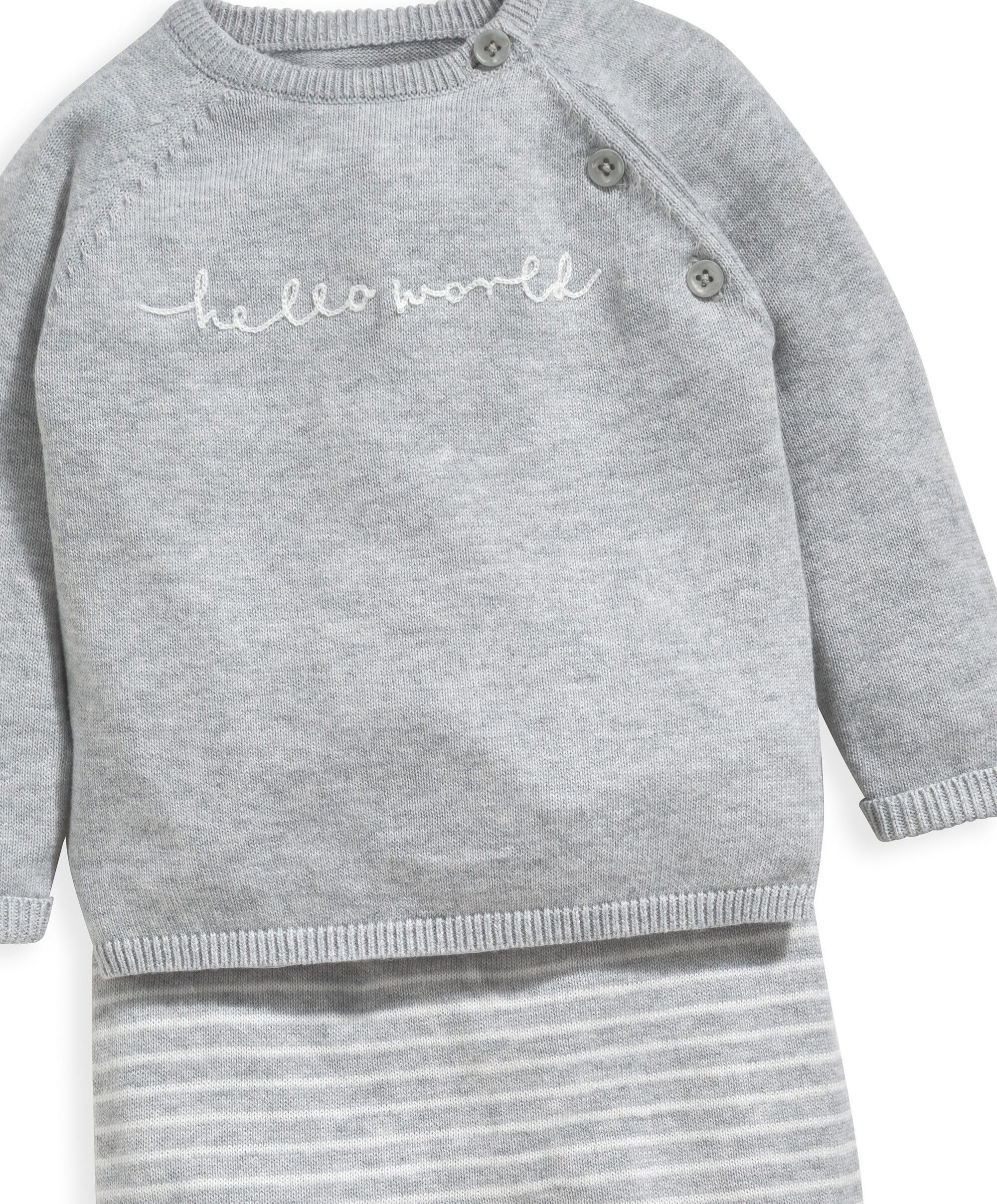 طقم بلوزة بعبارة Hello Worldوبنطال منسوج - قطعتان image number 3