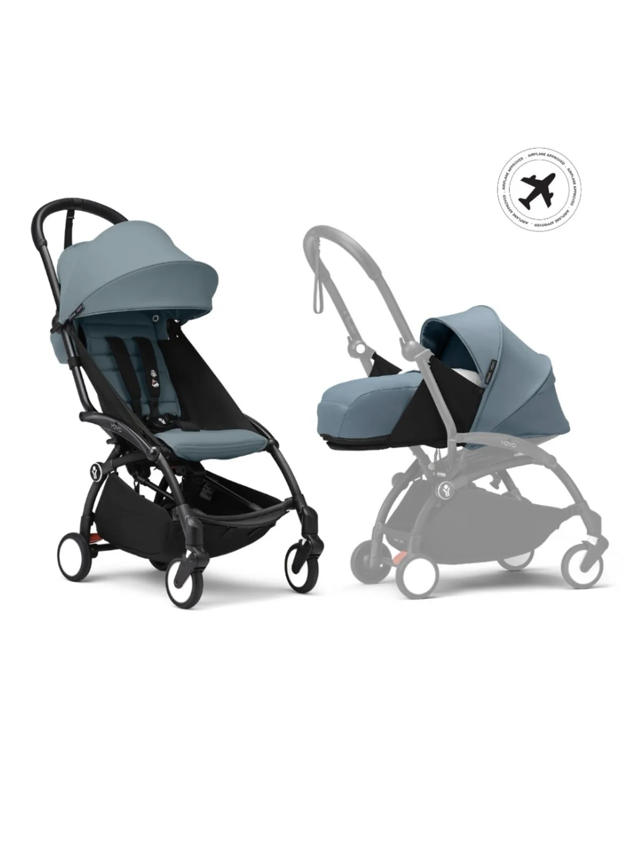 Stokke YOYO3 Full Stroller with Black Frame, 0+ Newborn and 6+ Color Pack - Aqua (3 pieces) image number 1