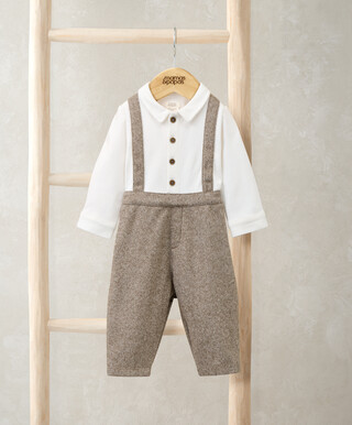 أفرول بنمط قميص بياقة عالية وحمالات - اوتميل أفرول بنمط قميص بياقة عالية وحمالات - اوتميل