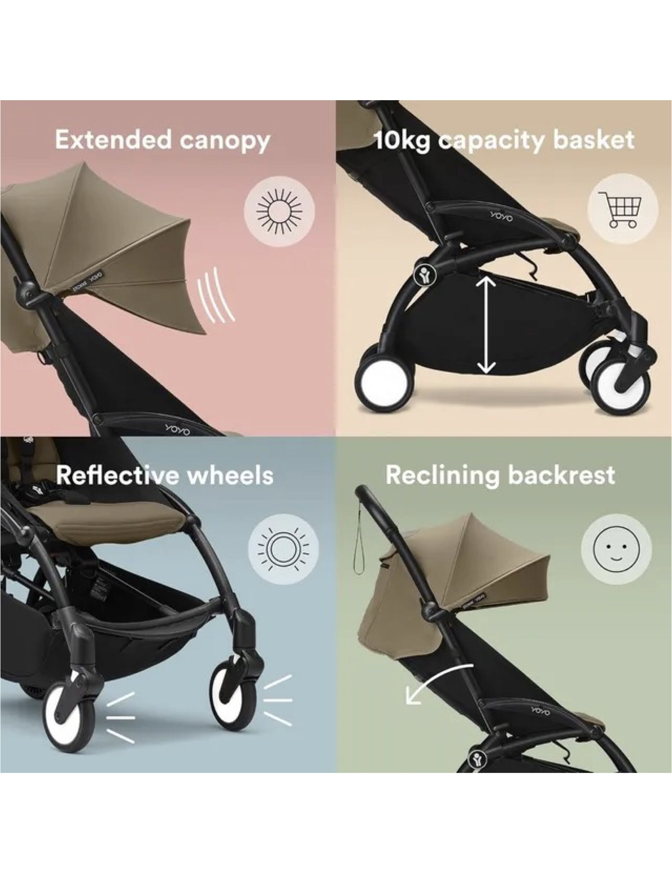 Stokke YOYO3 Full Stroller with White Frame, 0+ Newborn and 6+ Color Pack - Toffee (3 pieces) image number 3