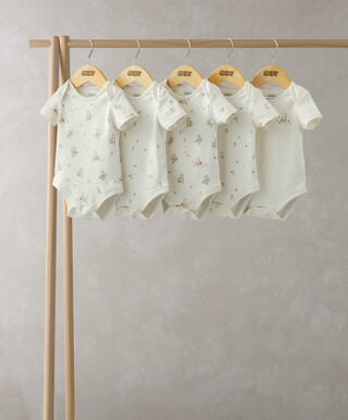 طقم لباس قطعة واحدة بأكمام قصيرة ونقشة دب - 5 قطع طقم لباس قطعة واحدة بأكمام قصيرة ونقشة دب - 5 قطع