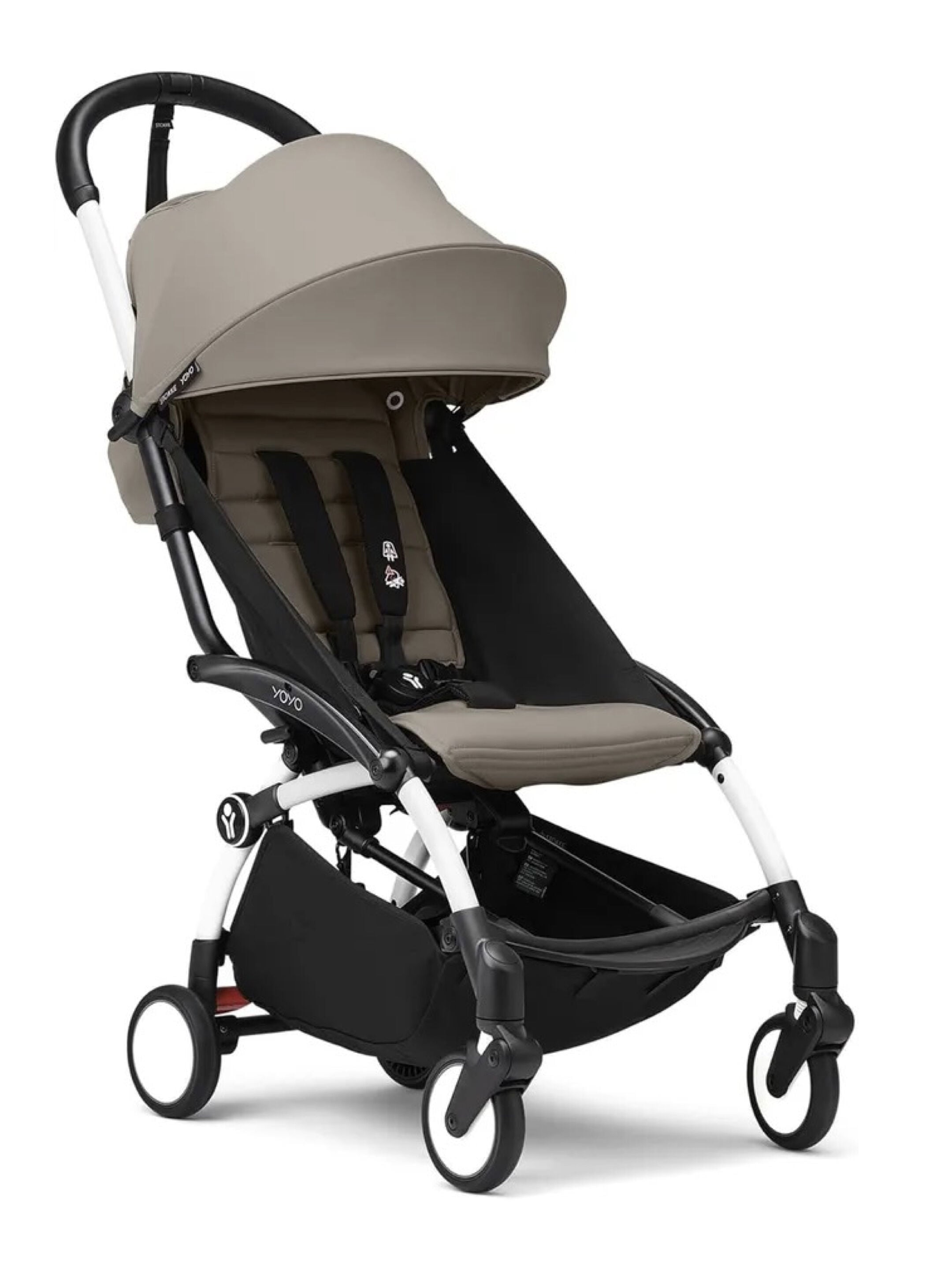 مجموعة هيكل أبيض لعربة أطفال ستوك يويو3 مع مجموعة مقعد للأطفال لعمر 6 شهور فأكثر بلون أسود (قطعتين)
