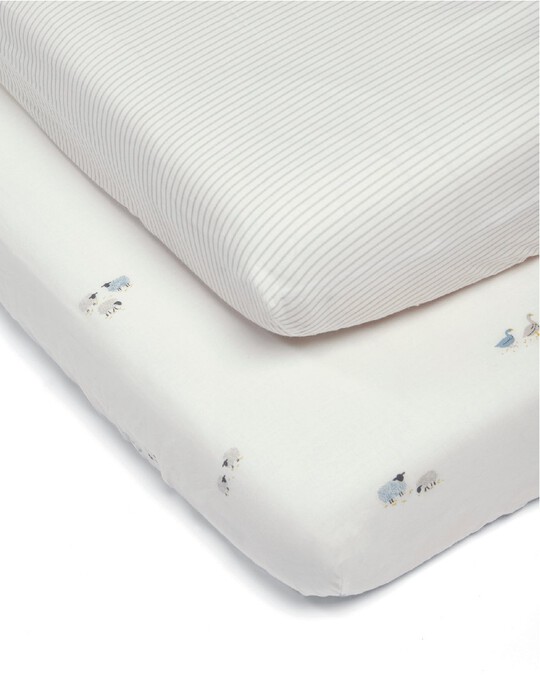 طقم شرشف ويلكوم تو ذا وورلد بحواف مطاطية بنقشة خطوط زرقاء ومزرعة - قطعتان طقم شرشف ويلكوم تو ذا وورلد بحواف مطاطية بنقشة خطوط زرقاء ومزرعة - قطعتان image number 1