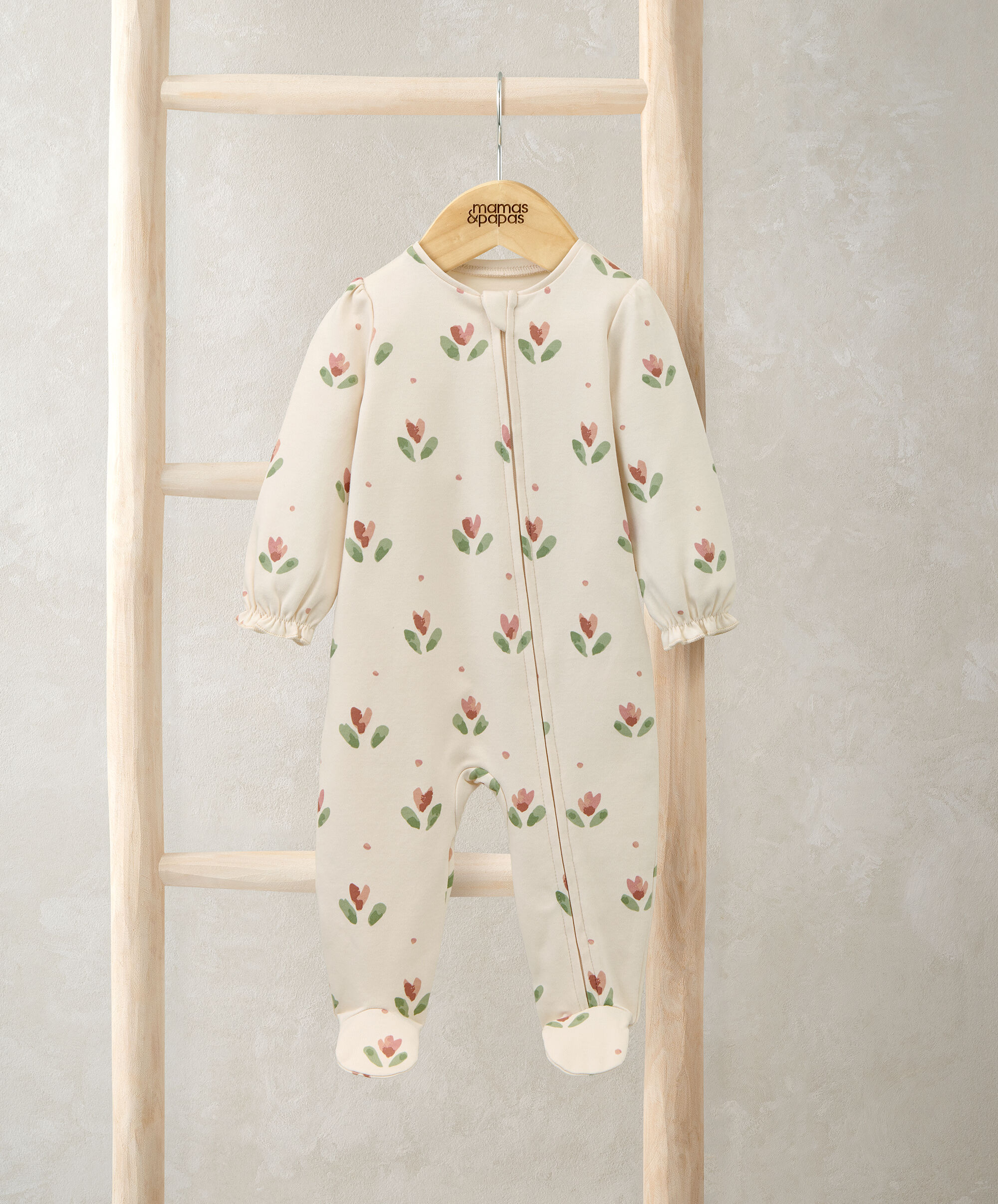 بيجاما بتصميم قطعة واحدة بسحاب ونقشة زهرة توليب image number 1