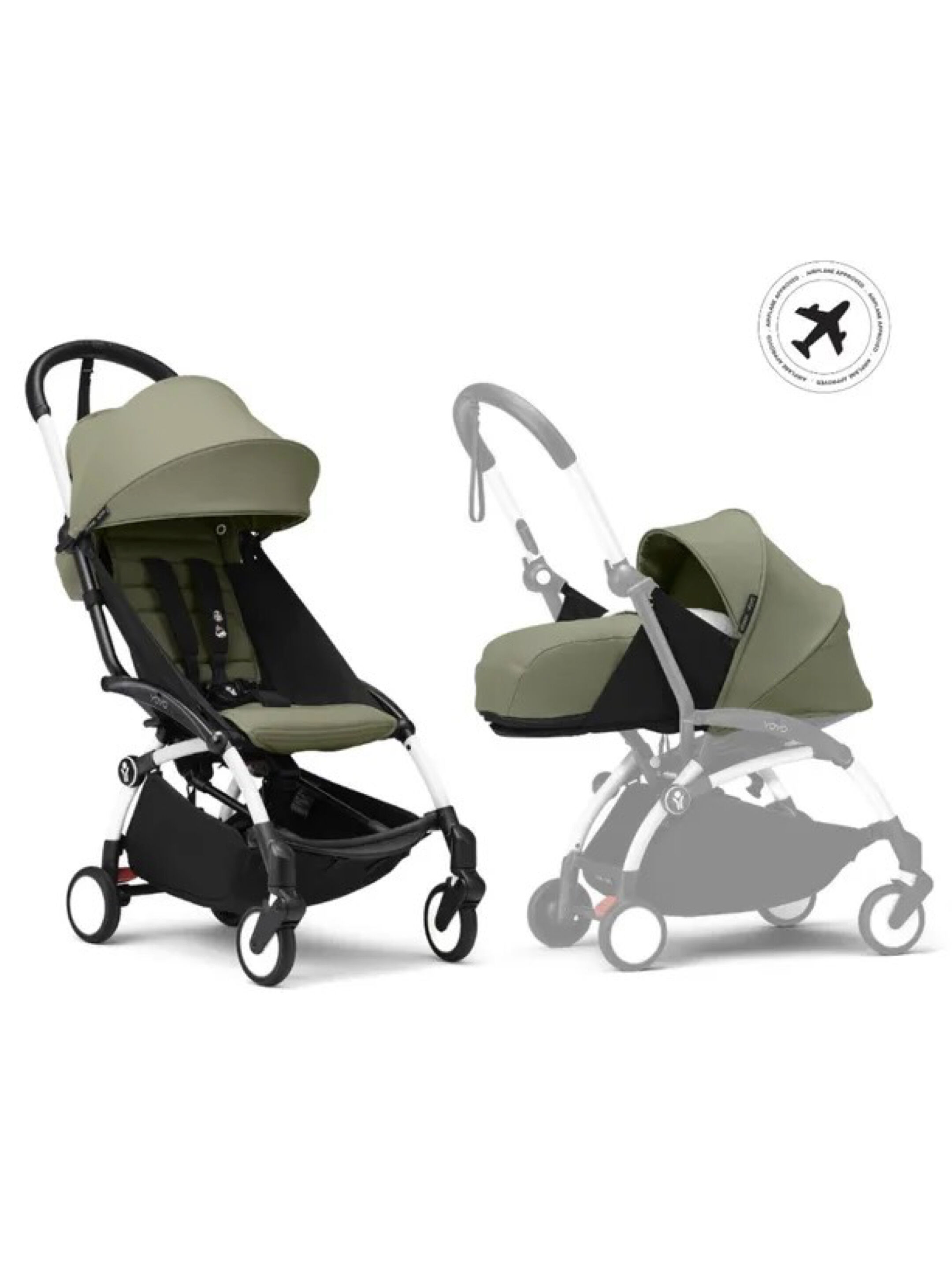 Stokke YOYO3 Full Stroller with White Frame, 0+ Newborn and 6+ Color Pack - Olive (3 pieces) image number 1