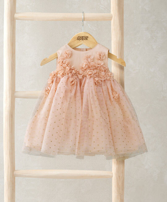 فستان مزين بزهور بارزة - وردي فستان مزين بزهور بارزة - وردي image number 1