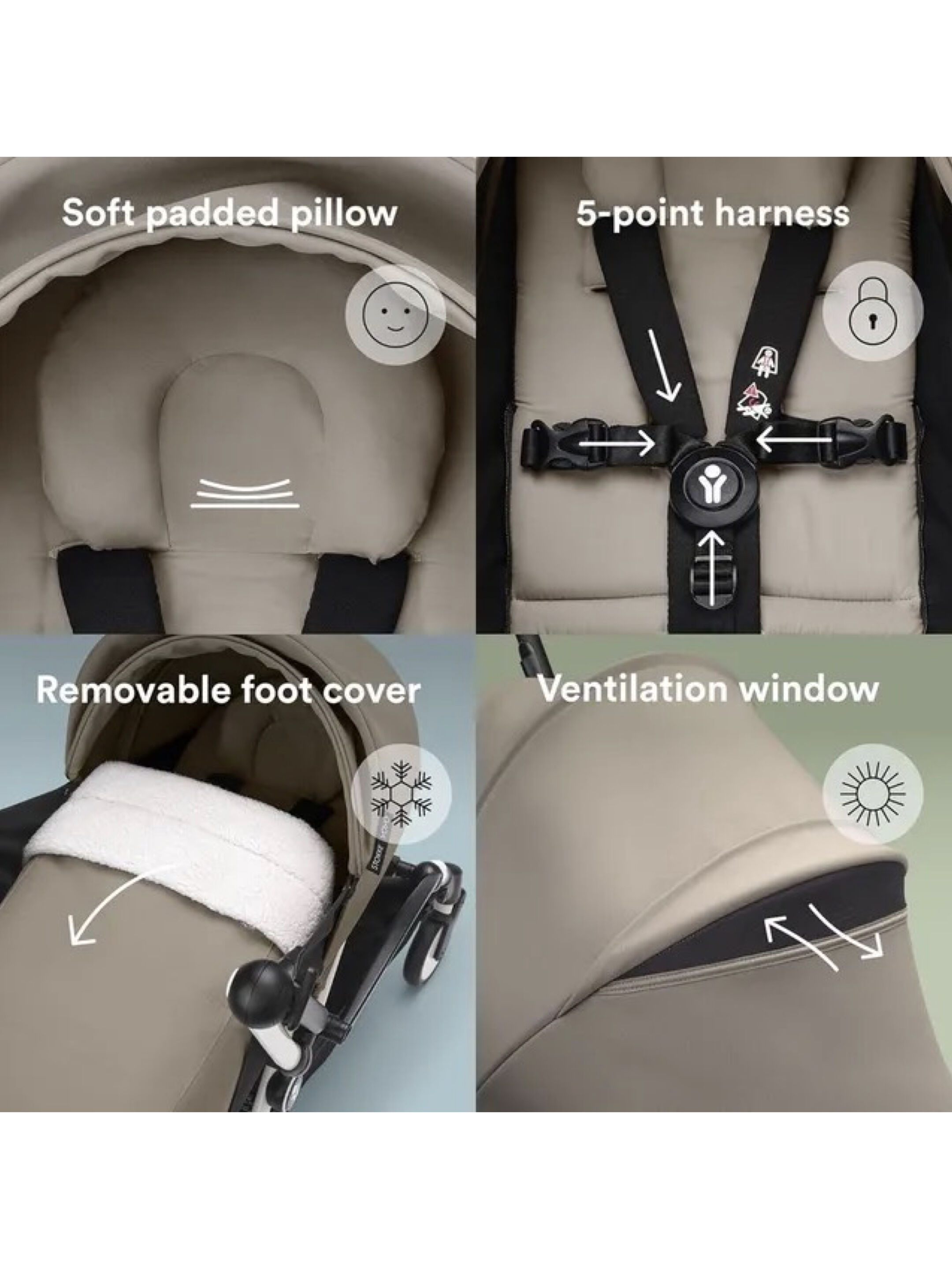 Stokke YOYO3 Full Stroller with White Frame, 0+ Newborn and 6+ Color Pack - Taupe (3 pieces) image number 4