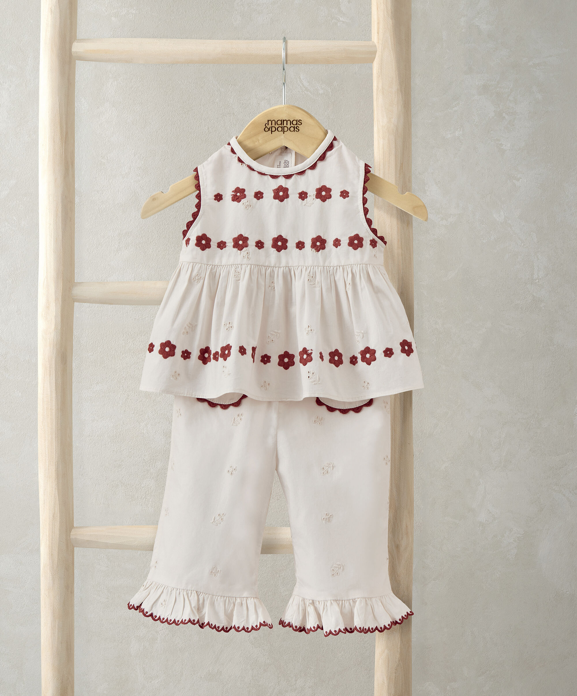 طقم بلوزة وبنطال بتطريزات، قطعتين image number 1