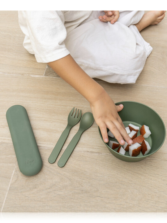 طقم أدوات طعام من مواد حيوية من سيترون - زوجان مع حافظة بلون أخضر/كريمي طقم أدوات طعام من مواد حيوية من سيترون - زوجان مع حافظة بلون أخضر/كريمي image number 3
