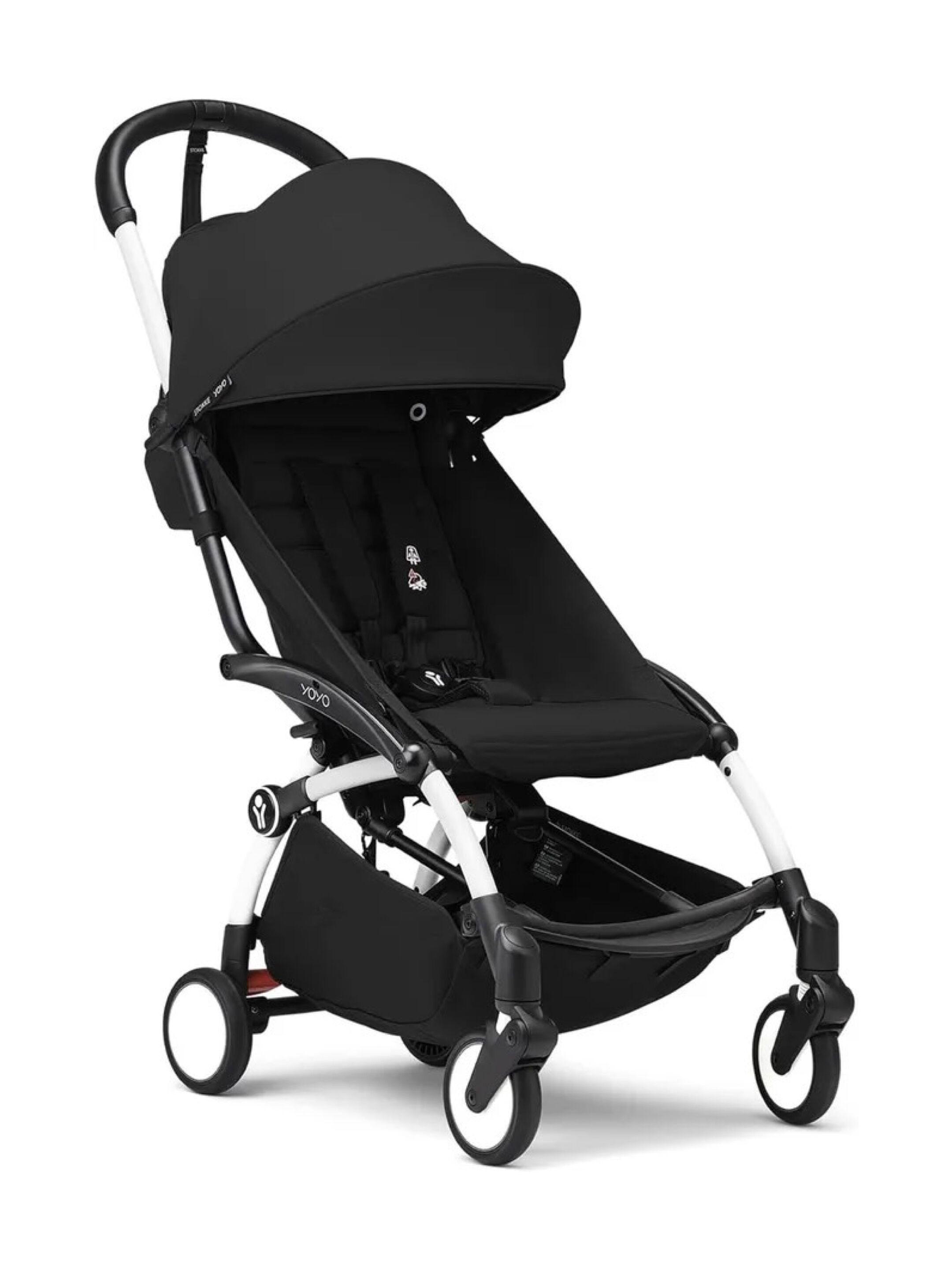 مجموعة هيكل أبيض لعربة أطفال ستوك يويو3 مع مجموعة مقعد للأطفال لعمر 6 شهور فأكثر بلون أسود (قطعتين)