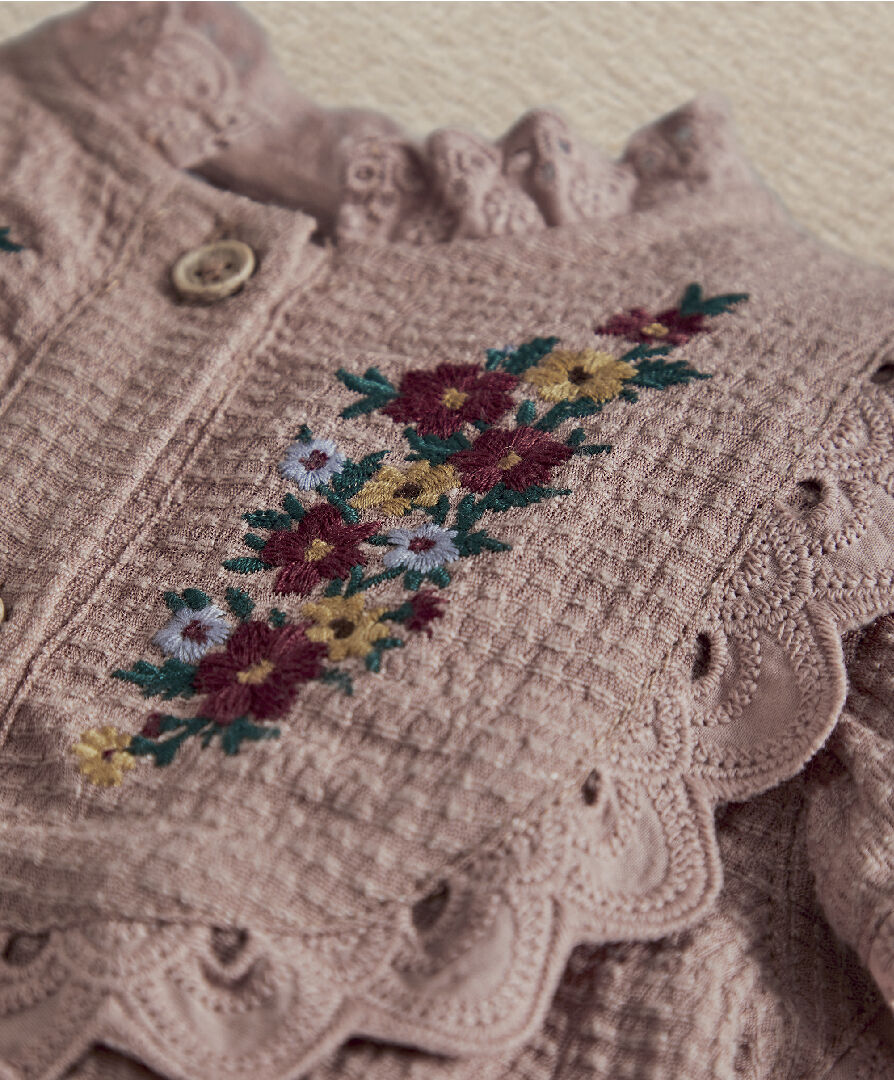 Pink Embroidered Romper image number 3