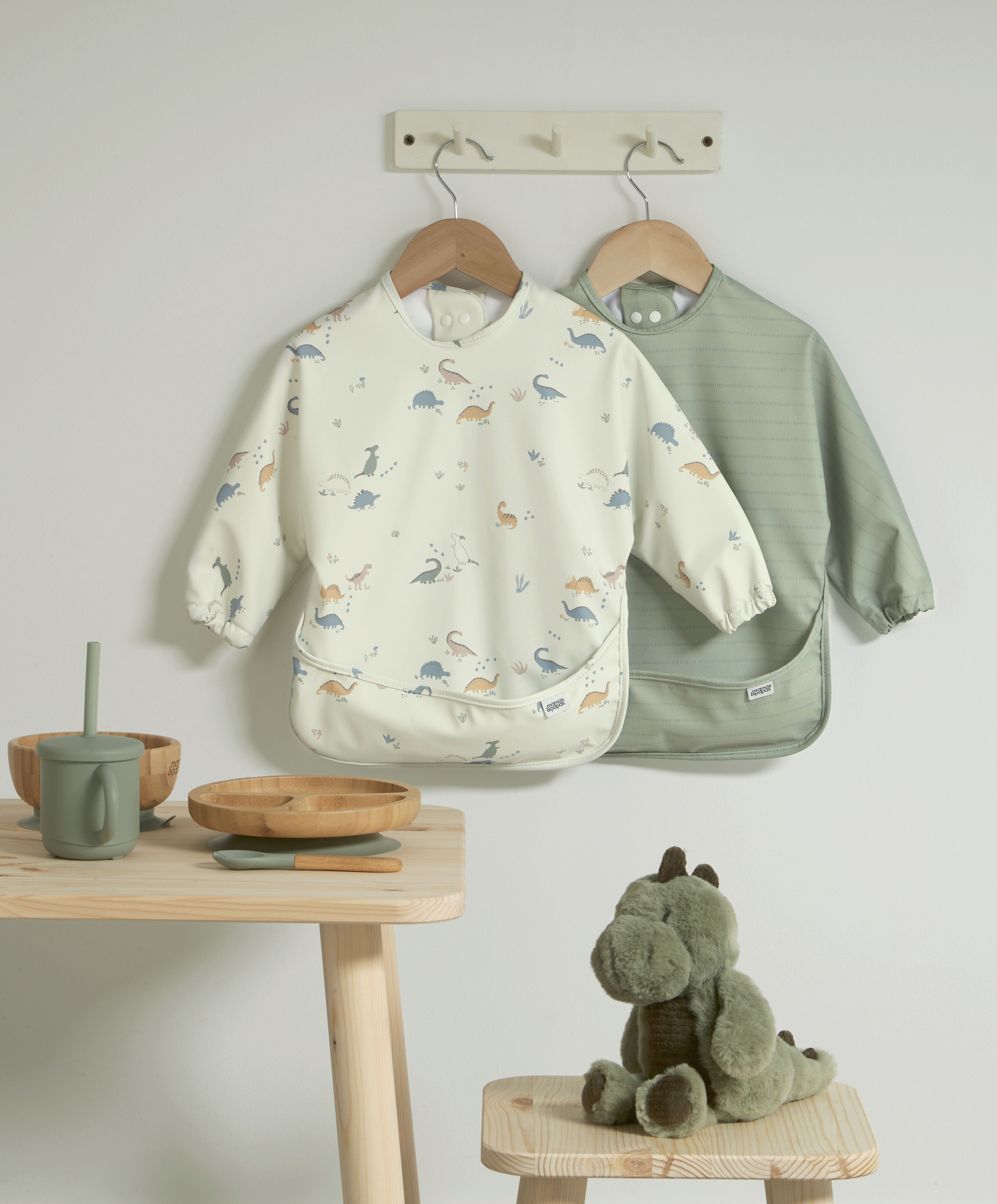 صدرية بأكمام طويلة بنقشة خطوط وديناصور - قطعتان