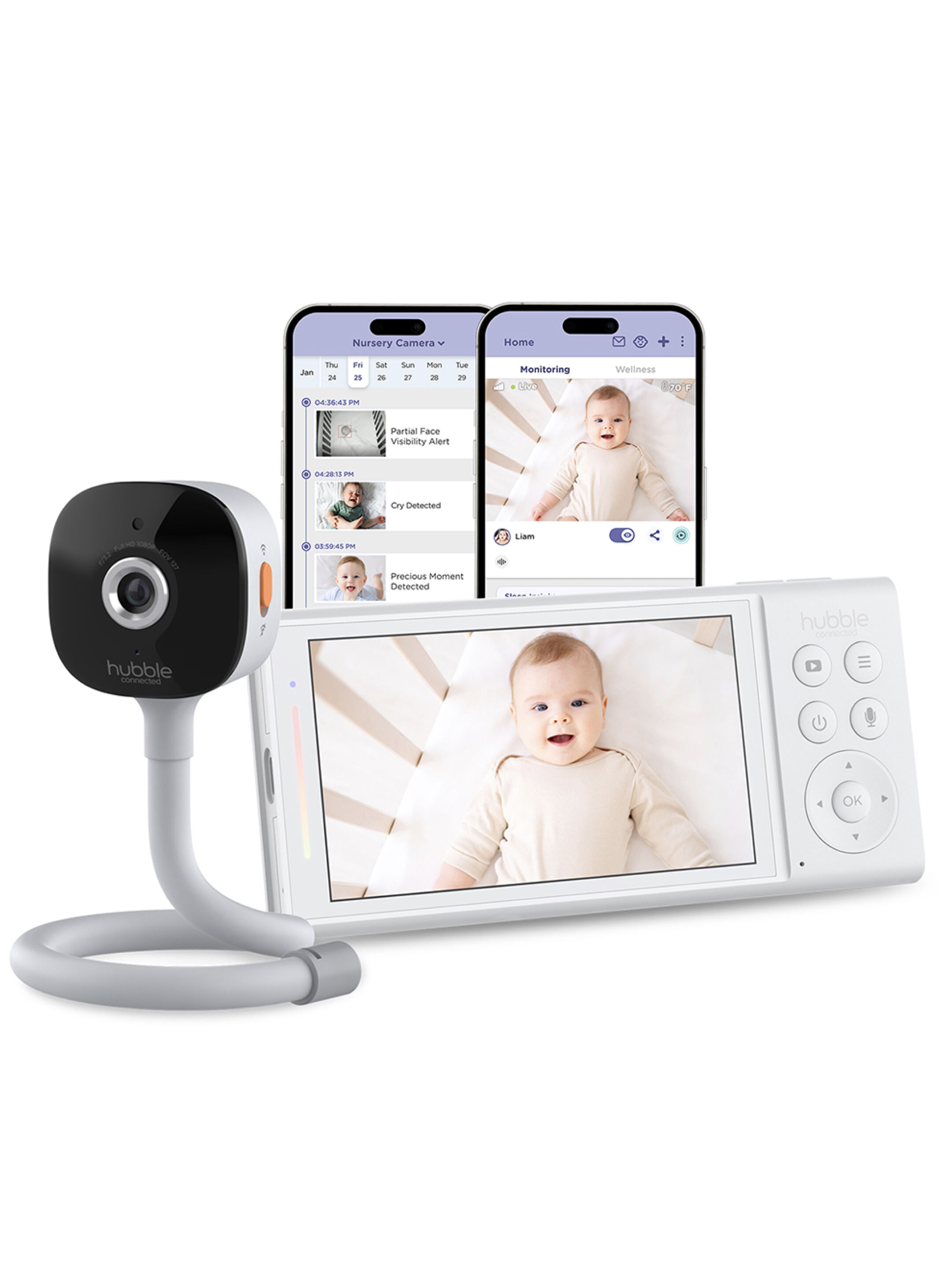Hubble AI Go Baby Cam 5.0&rdquo; Connected Video Baby Monitor - White image number 1