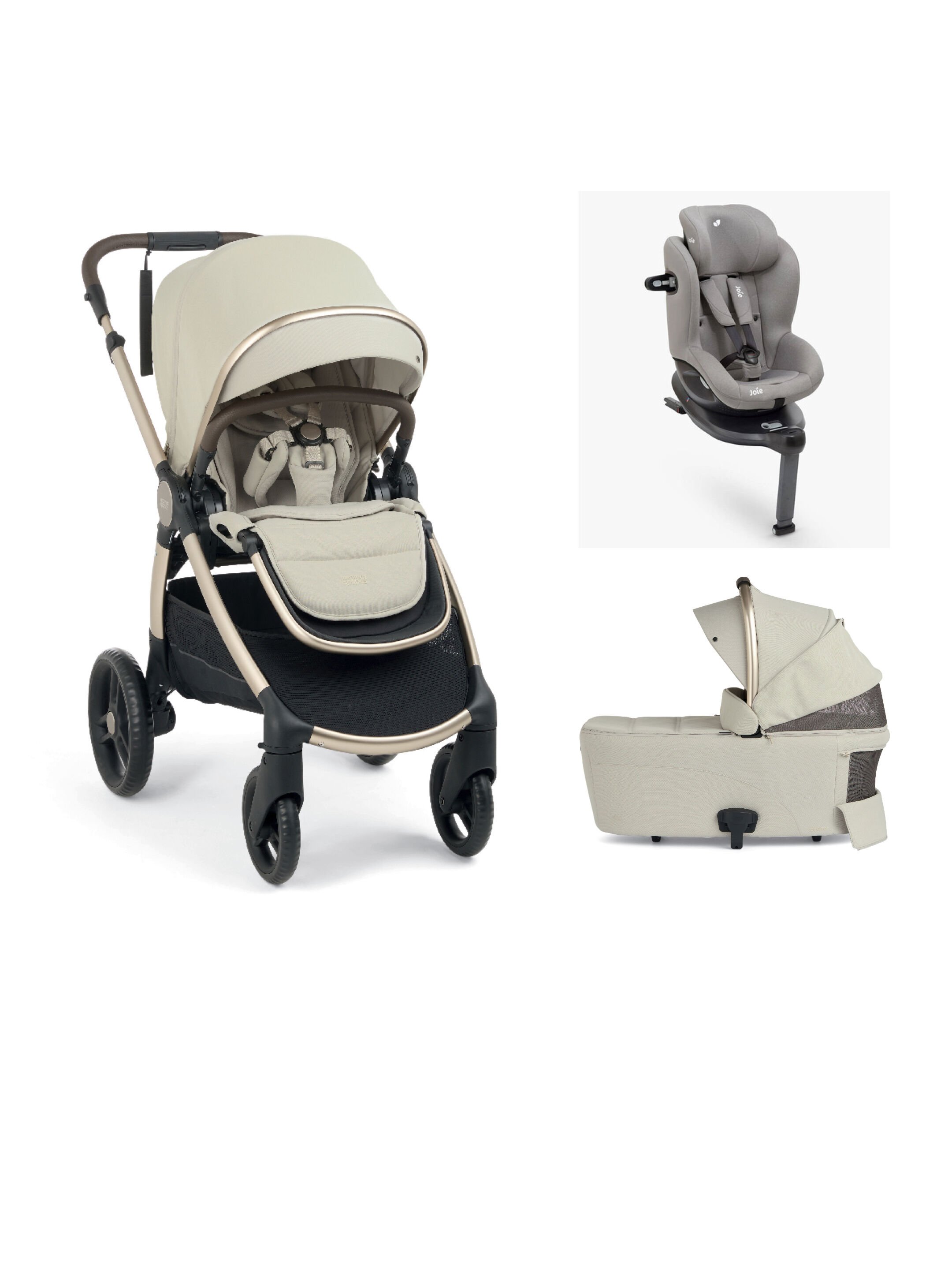 مجموعة عربة أطفال أوكارو 2 مع مهد محمول ومقعد سيارة آي-سبين 360 آي-سايز من جوي للرضع - بيج