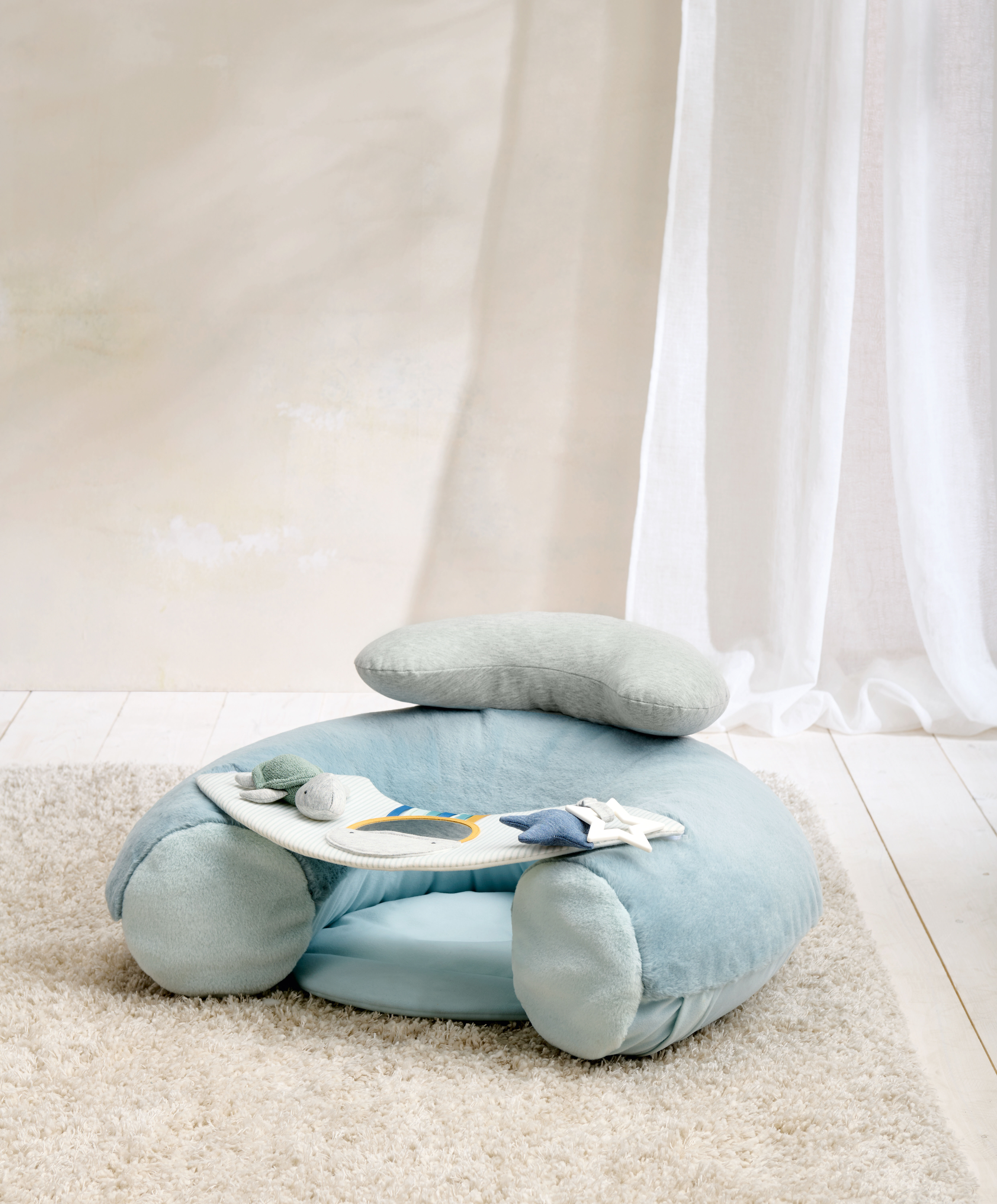 مقعد أرضي ويلكم تو ذا وورلد للجلوس واللعب بتصميم أرنب - أزرق image number 1