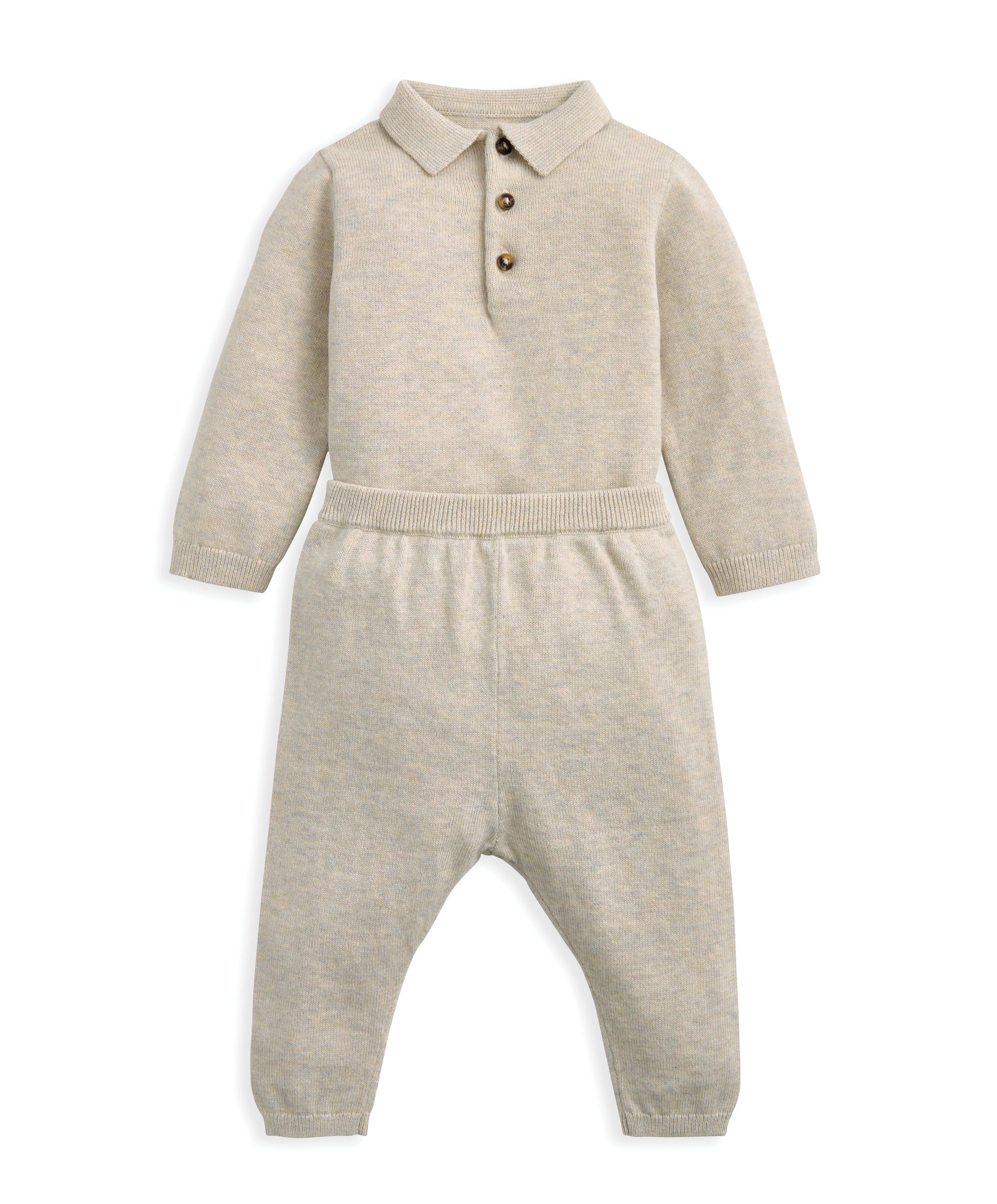 طقم بودي سوت بولو منسوج بلون كاميل، 2 قطع image number 1