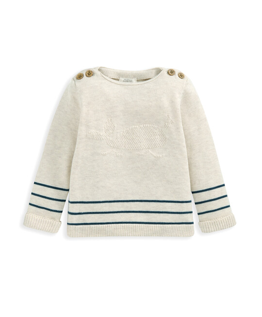 طقم سترة بطبعة حوت وبنطال - بيج طقم سترة بطبعة حوت وبنطال - بيج image number 2