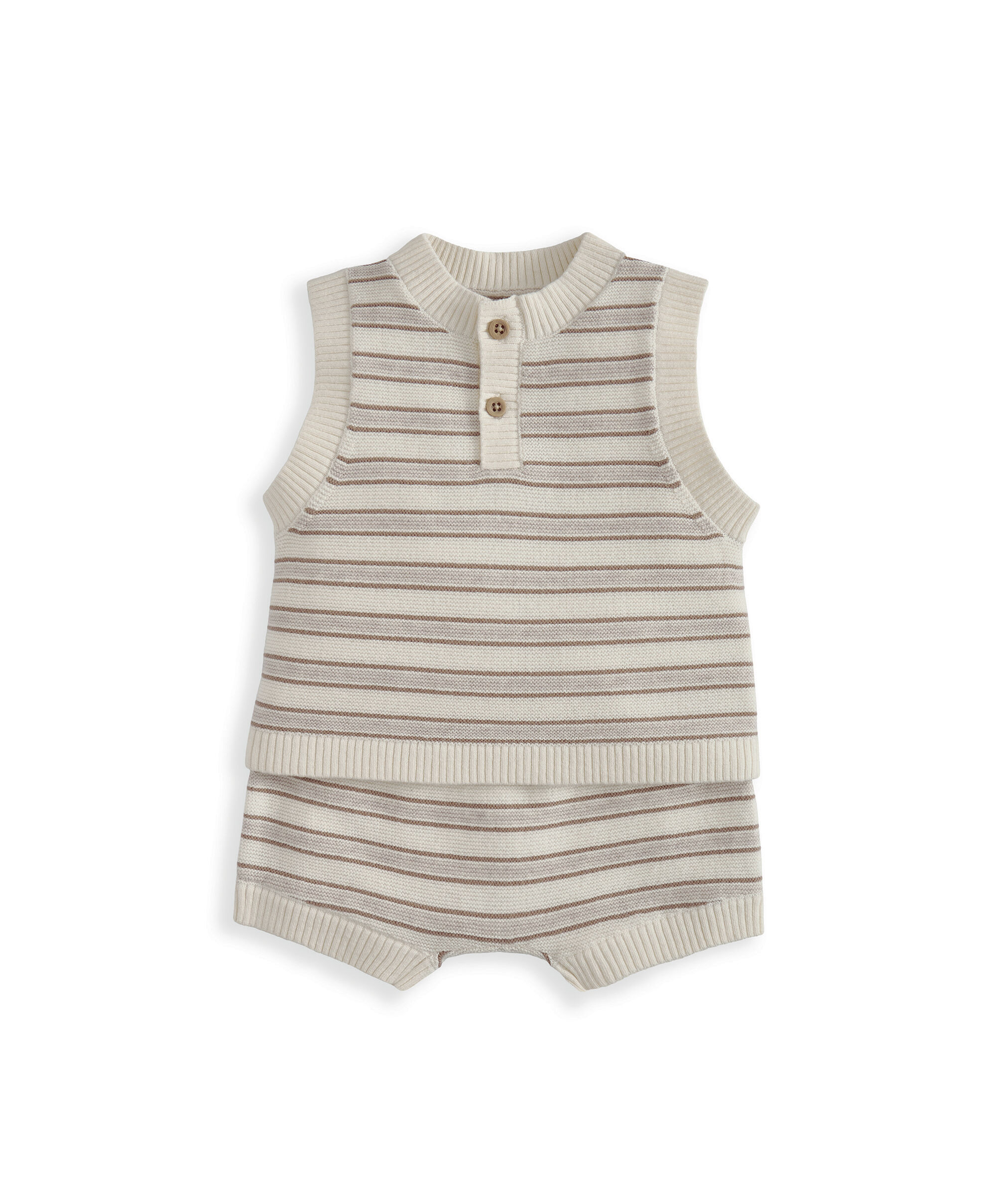 طقم بلوزة وشورت منسوج بنقشة مخططة، قطعتين image number 2