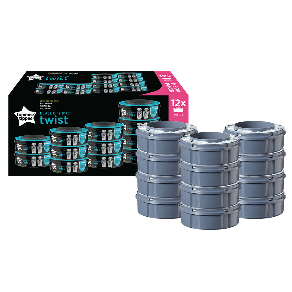لفافات أكياس سلة الحفاضات المستعملة بتقنية Sangenic من تومي تيببي، 12 قطعة image number 1