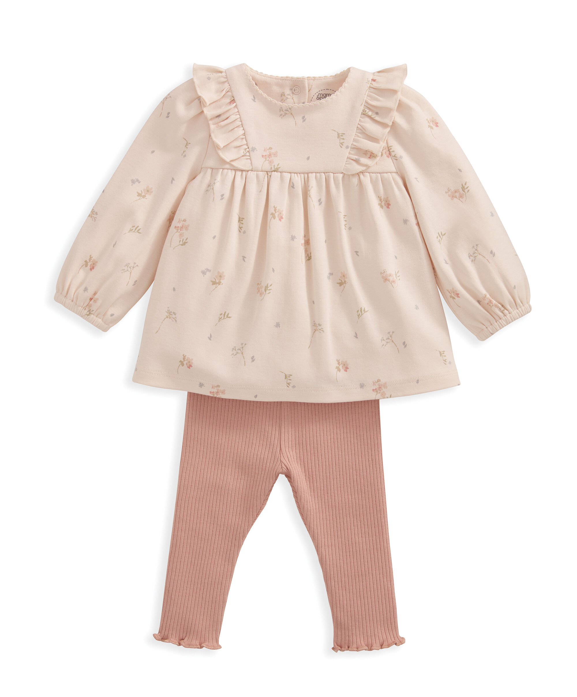 طقم بلوزة بأكمام طويلة ولغينغز - نقشة زهور image number 4